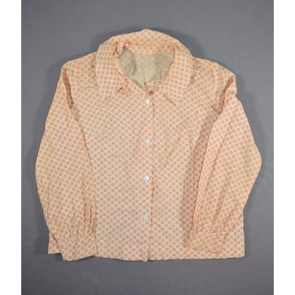 Vintage 70s Blouse Womens Large Southwestern Print Button Up Collared Shirt
